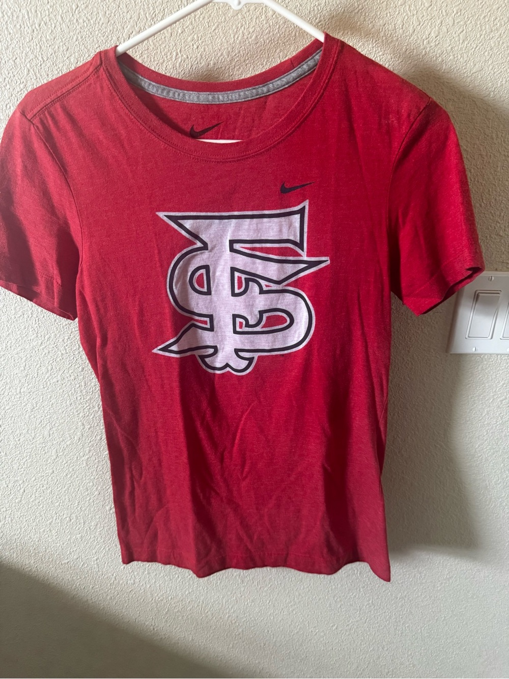 Nike Red Short Sleeve Graphic Tee with White Logo